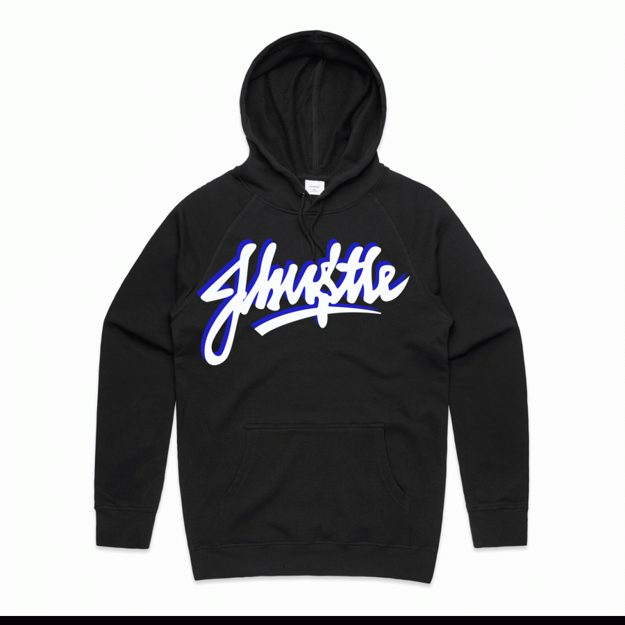 Graffiti Blue/White On Black Hoody - J-Hu$tle Merchandise